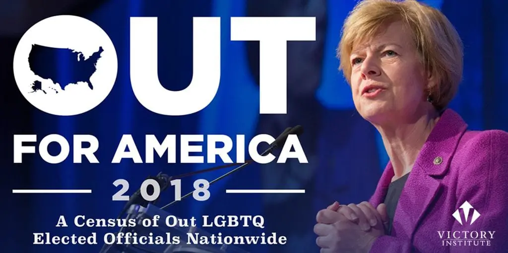 Out for America 2018 banner with Tammy Baldwin