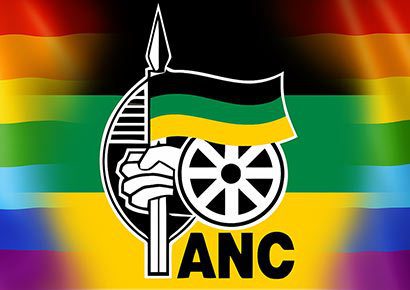 ANC logo on a rainbow background