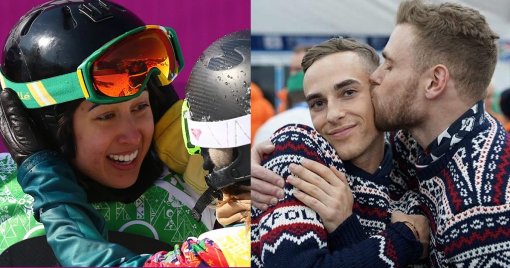 LGBTQ Winter olympians embracing each other