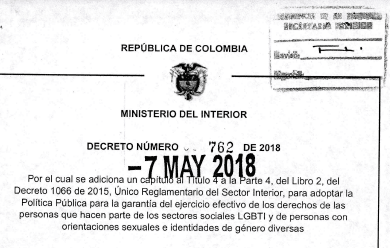photo of a Interior Ministry of Colombia document