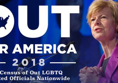 Out for America 2018 banner with Tammy Baldwin