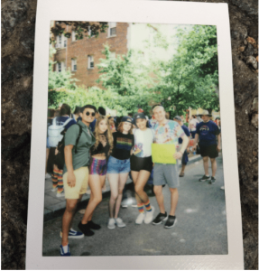 A group of young people pose at the DC Pride parade