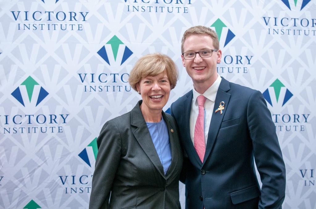 Victory Congressional Intern Ben Schuster poses with Senator Tammy Baldwin